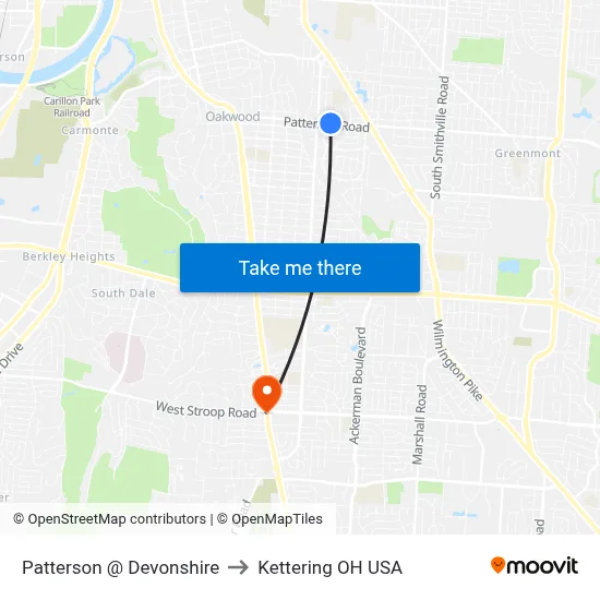 Patterson @ Devonshire to Kettering OH USA map
