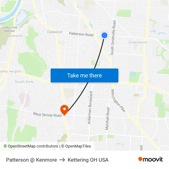 Patterson @ Kenmore to Kettering OH USA map