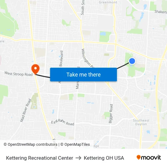 Kettering Recreational Center to Kettering OH USA map