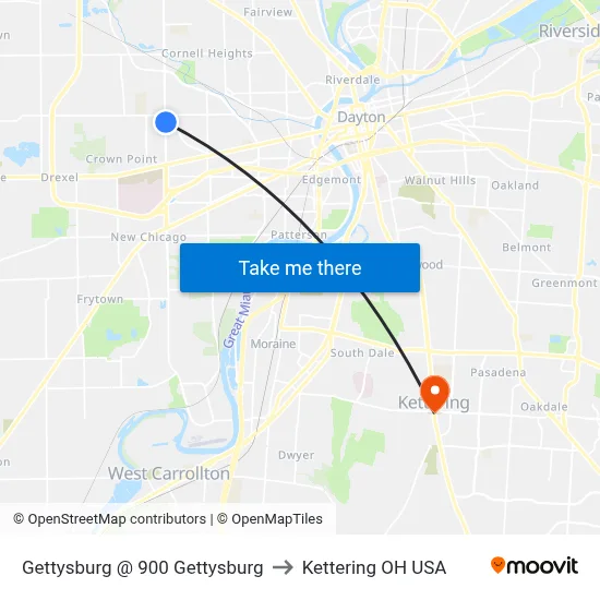 Gettysburg @ 900 Gettysburg to Kettering OH USA map