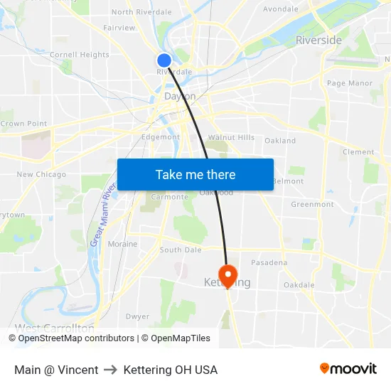Main @ Vincent to Kettering OH USA map