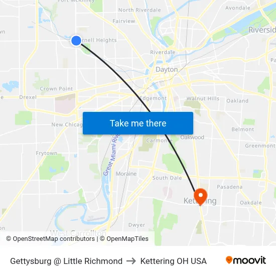 Gettysburg @ Little Richmond to Kettering OH USA map