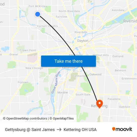 Gettysburg @ Saint James to Kettering OH USA map
