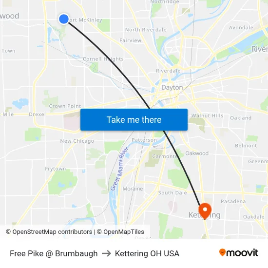 Free Pike @ Brumbaugh to Kettering OH USA map