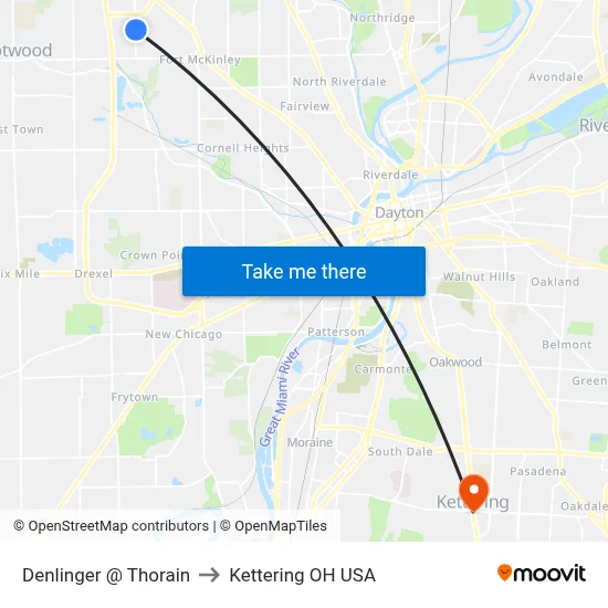 Denlinger @ Thorain to Kettering OH USA map