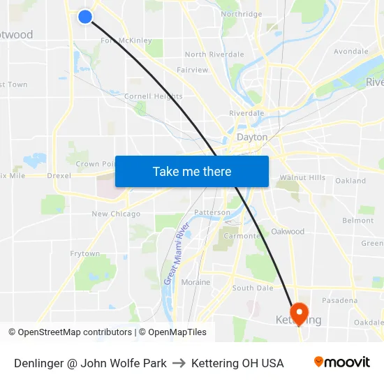 Denlinger @ John Wolfe Park to Kettering OH USA map