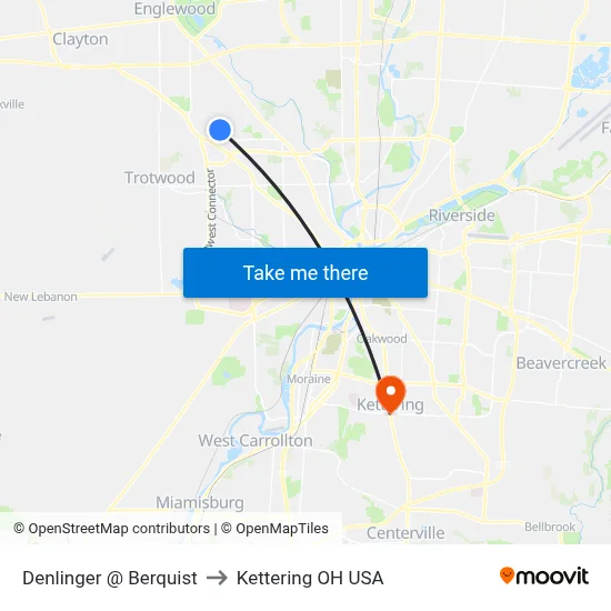 Denlinger @ Berquist to Kettering OH USA map