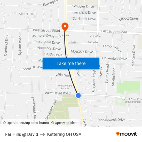 Far Hills @ David to Kettering OH USA map