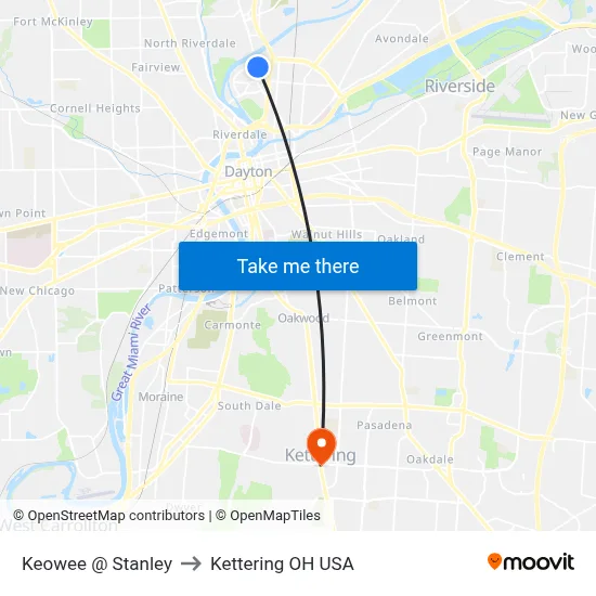 Keowee @ Stanley to Kettering OH USA map