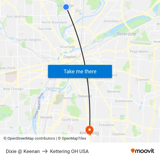 Dixie @ Keenan to Kettering OH USA map