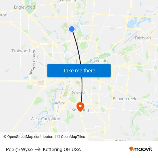 Poe @ Wyse to Kettering OH USA map