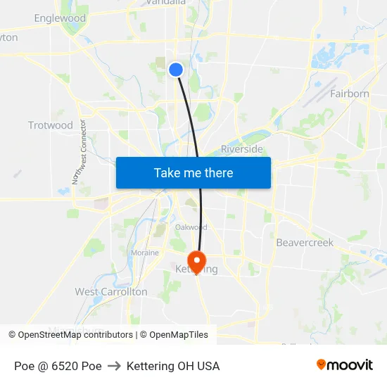 Poe @ 6520 Poe to Kettering OH USA map