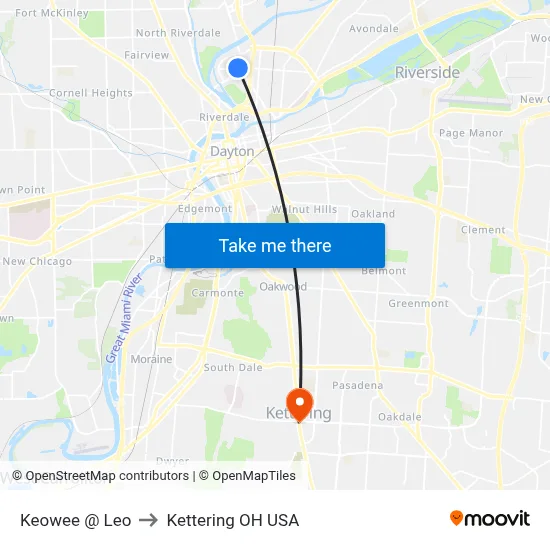 Keowee @ Leo to Kettering OH USA map