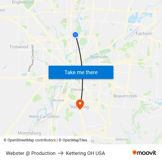 Webster @ Production to Kettering OH USA map