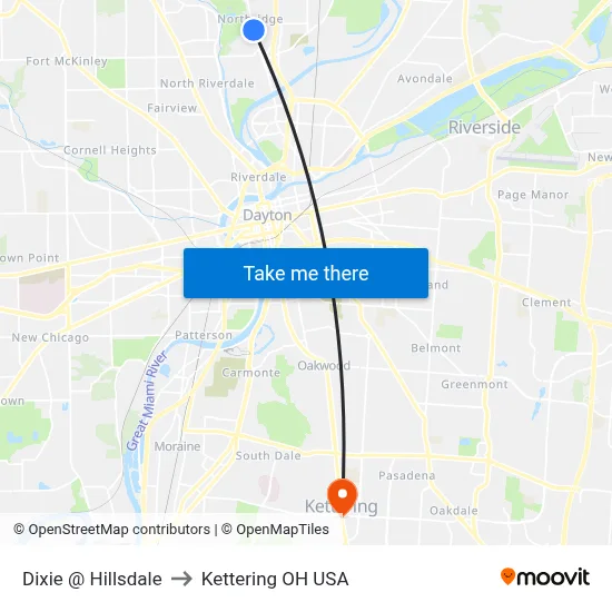 Dixie @ Hillsdale to Kettering OH USA map