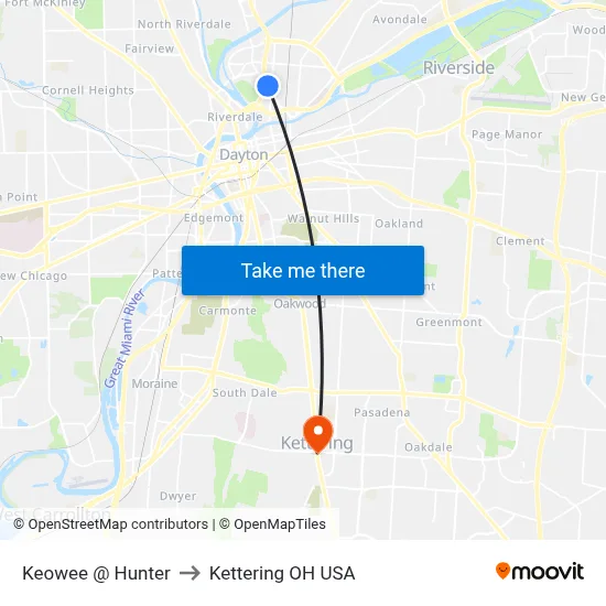 Keowee @ Hunter to Kettering OH USA map