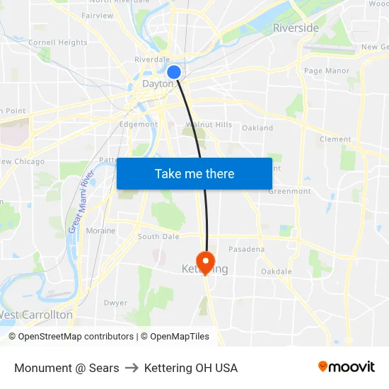 Monument @ Sears to Kettering OH USA map