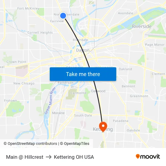 Main @ Hillcrest to Kettering OH USA map