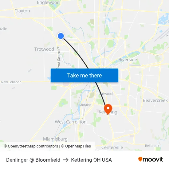 Denlinger @ Bloomfield to Kettering OH USA map