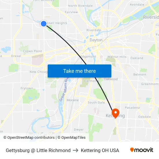 Gettysburg @ Little Richmond to Kettering OH USA map