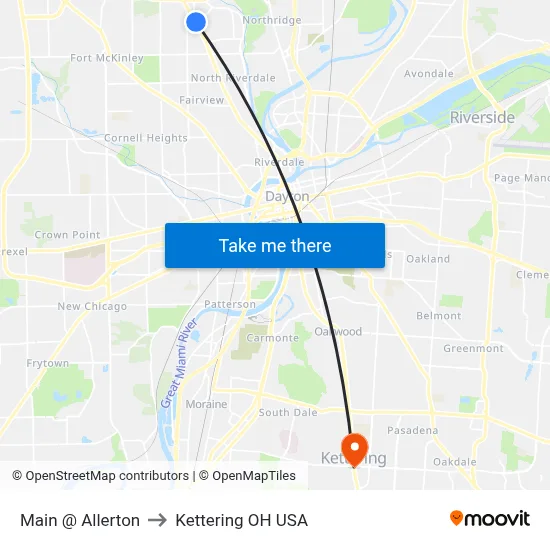 Main @ Allerton to Kettering OH USA map