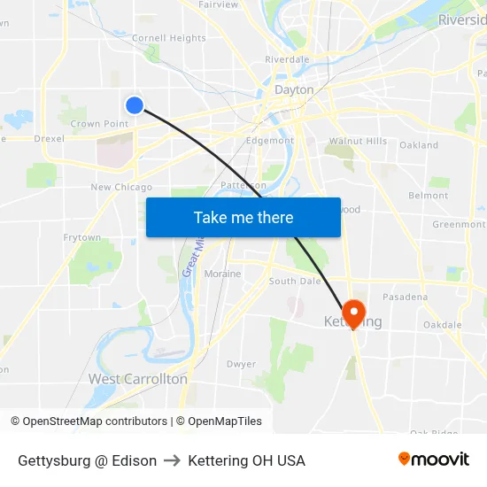 Gettysburg @ Edison to Kettering OH USA map