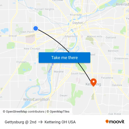 Gettysburg @ 2nd to Kettering OH USA map