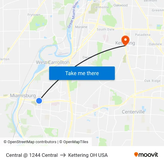 Central @ 1244 Central to Kettering OH USA map