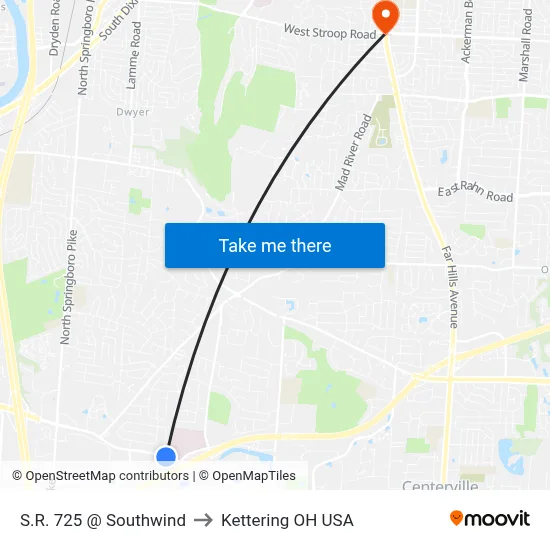 S.R. 725 @ Southwind to Kettering OH USA map