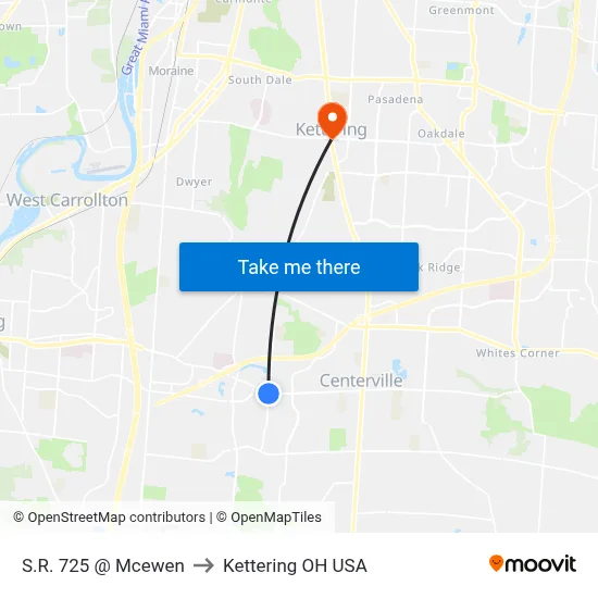 S.R. 725 @ Mcewen to Kettering OH USA map
