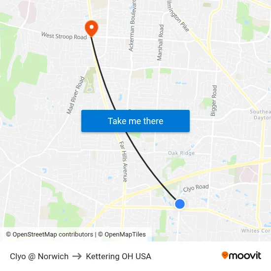 Clyo @ Norwich to Kettering OH USA map