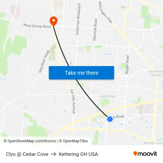 Clyo @ Cedar Cove to Kettering OH USA map
