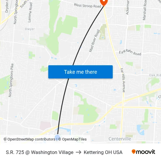 S.R. 725 @ Washington Village to Kettering OH USA map