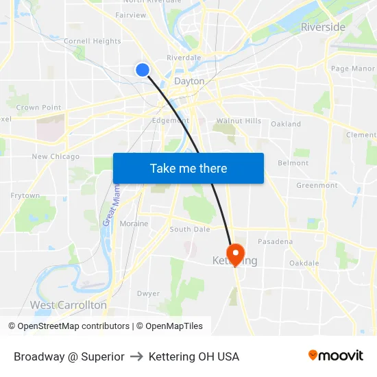 Broadway @ Superior to Kettering OH USA map