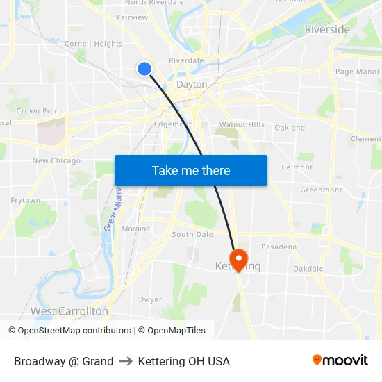Broadway @ Grand to Kettering OH USA map