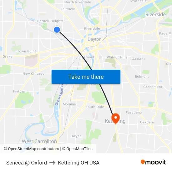 Seneca @ Oxford to Kettering OH USA map