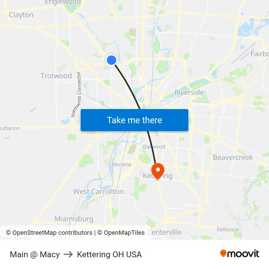 Main @ Macy to Kettering OH USA map