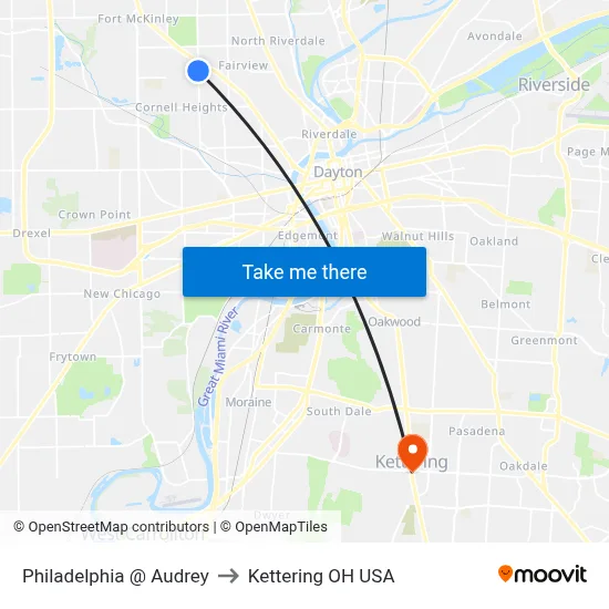 Philadelphia @ Audrey to Kettering OH USA map