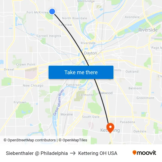 Siebenthaler @ Philadelphia to Kettering OH USA map