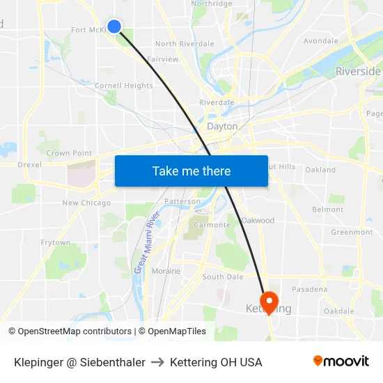 Klepinger @ Siebenthaler to Kettering OH USA map