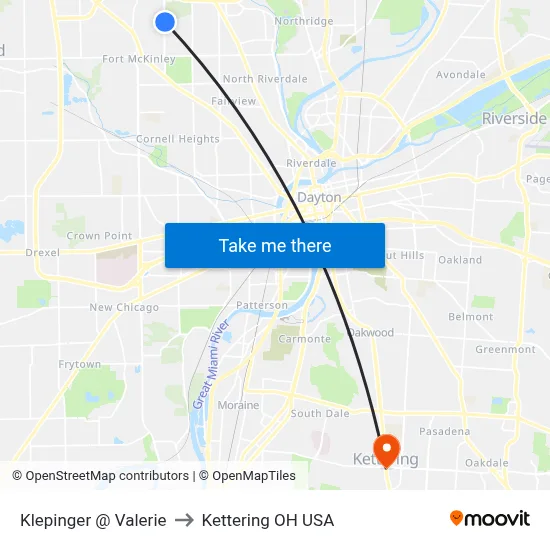 Klepinger @ Valerie to Kettering OH USA map