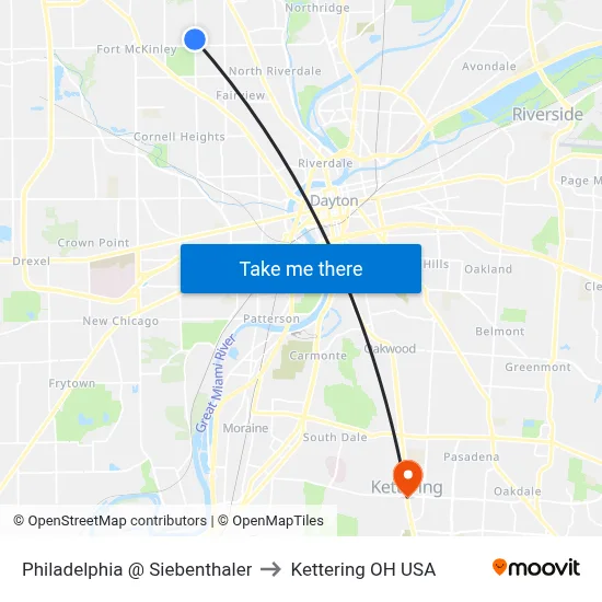 Philadelphia @ Siebenthaler to Kettering OH USA map