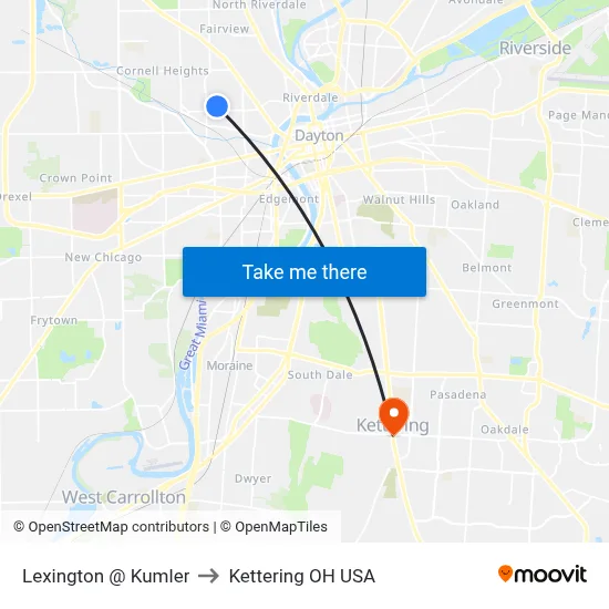 Lexington @ Kumler to Kettering OH USA map