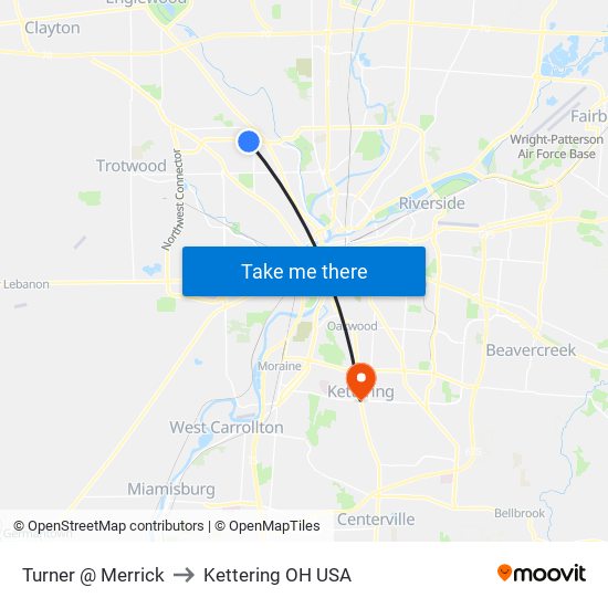 Turner @ Merrick to Kettering OH USA map