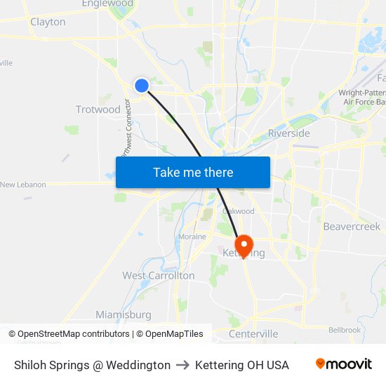 Shiloh Springs @ Weddington to Kettering OH USA map