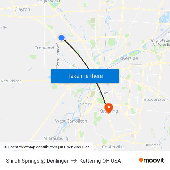 Shiloh Springs @ Denlinger to Kettering OH USA map