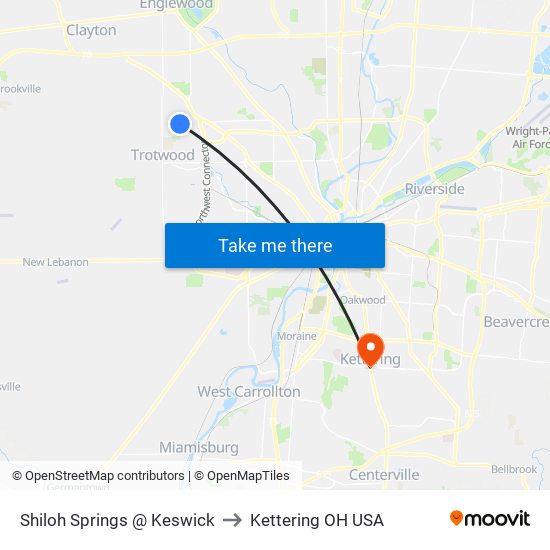 Shiloh Springs @ Keswick to Kettering OH USA map