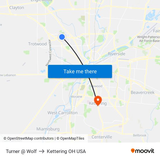 Turner @ Wolf to Kettering OH USA map