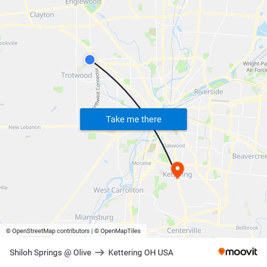 Shiloh Springs @ Olive to Kettering OH USA map