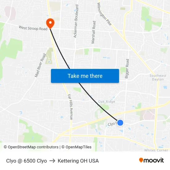 Clyo @ 6500 Clyo to Kettering OH USA map